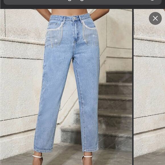 NWT Cider Rhinestone Pocket 100% Cotton Jeans M - Picture 1 of 4